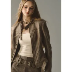Via Pitti Waist Belt Slim Racing Jacket Khaki