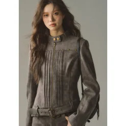 Via Pitti Waist Belt Slim Racing Jacket Grey