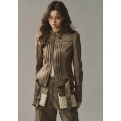 Via Pitti Waist Belt Slim Racing Jacket Khaki