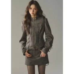Via Pitti Waist Belt Slim Racing Jacket Grey