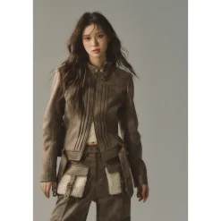 Via Pitti Waist Belt Slim Racing Jacket Khaki