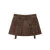 Via Pitti Washed Denim Cargo Skirt Shorts Brown