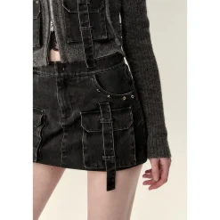 Via Pitti Washed Denim Cargo Skirt Shorts Black