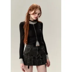 Via Pitti Washed Denim Cargo Skirt Shorts Black