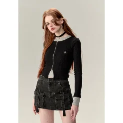 Via Pitti Washed Denim Cargo Skirt Shorts Black