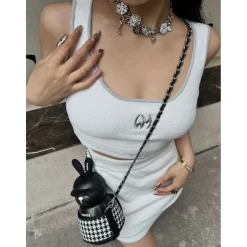 Weird Market Basic Logo Knit Skirt White