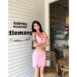 Weird Market Basic Logo Knit Skirt Pink