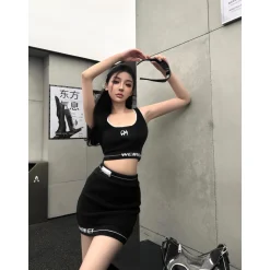Weird Market Basic Logo Knit Skirt Black