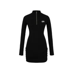 Weird Market Half Zip Maillot Logo Dress Black