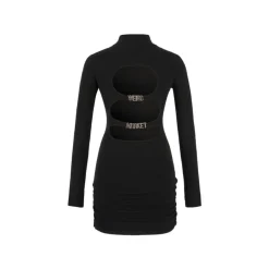 Weird Market Half Zip Maillot Logo Dress Black