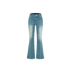 Weird Market Metal Logo Flare Jeans Dark Blue