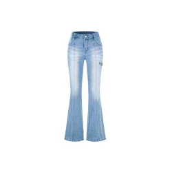 Weird Market Metal Logo Flare Jeans Light Blue