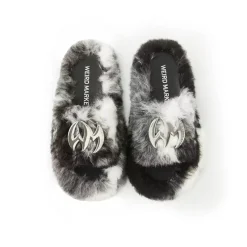 Weird Market Metal Logo Furry Slipper Black