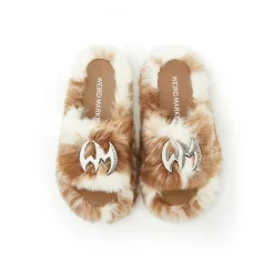Weird Market Metal Logo Furry Slipper Brown