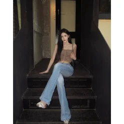 Weird Market Metal Logo Flare Jeans Light Blue