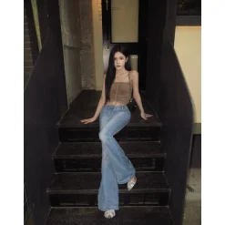Weird Market Metal Logo Flare Jeans Light Blue