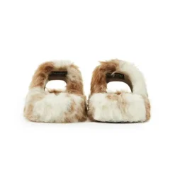 Weird Market Metal Logo Furry Slipper Brown