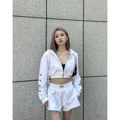 Weird Market Metal Logo Knit Short Zip Hoodie