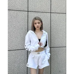 Weird Market Metal Logo Knit Short Zip Hoodie
