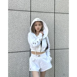 Weird Market Metal Logo Knit Short Zip Hoodie