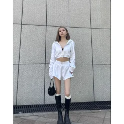 Weird Market Metal Logo Knit Short Zip Hoodie