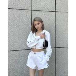 Weird Market Metal Logo Knit Short Zip Hoodie