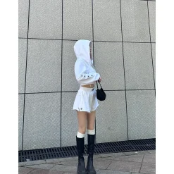 Weird Market Metal Logo Knit Short Zip Hoodie