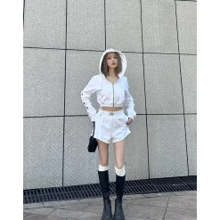 Weird Market Metal Logo Knit Short Zip Hoodie