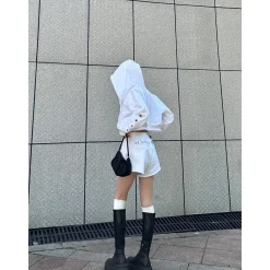 Weird Market Metal Logo Knit Short Zip Hoodie