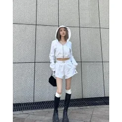 Weird Market Metal Logo Knit Short Zip Hoodie