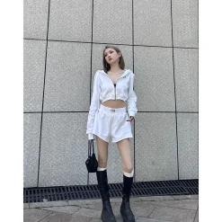 Weird Market Metal Logo Knit Short Zip Hoodie