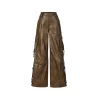 Weird Market Multi Pockets Leather Cargo Pants Brown