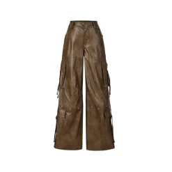 Weird Market Multi Pockets Leather Cargo Pants Brown