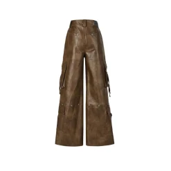 Weird Market Multi Pockets Leather Cargo Pants Brown