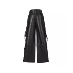 Weird Market Multi Pockets Leather Cargo Pants Black