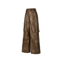 Weird Market Multi Pockets Leather Cargo Pants Brown