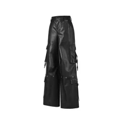Weird Market Multi Pockets Leather Cargo Pants Black