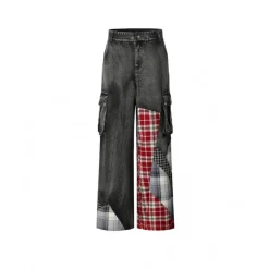 Weird Market Plaid Patch Denim Pants Black