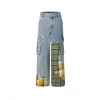 Weird Market Plaid Patch Denim Pants Blue