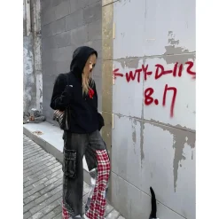Weird Market Plaid Patch Denim Pants Black