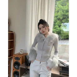Weird Market X Angel Boy Fluffy Knit Slim Zip-Up Top