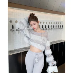 Weird Market X Angel Boy Fluffy Hollow-Out Crop Sweater