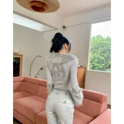 Weird Market X Angel Boy Fluffy Knit Slim Zip-Up Top