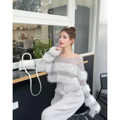 Weird Market X Angel Boy Fluffy Hollow-Out Crop Sweater