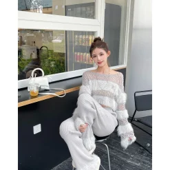 Weird Market X Angel Boy Fluffy Hollow-Out Crop Sweater