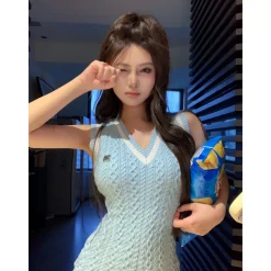 Weird Market X Barbie Contrast Knit Dress Blue