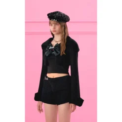Weird Market X Barbie Cropped Knit Cardigan Black