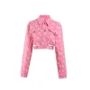 West.Y Full Print Logo Back Chain Denim Jacket Pink