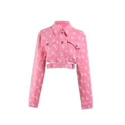 West.Y Full Print Logo Back Chain Denim Jacket Pink