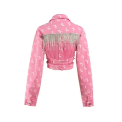 West.Y Full Print Logo Back Chain Denim Jacket Pink